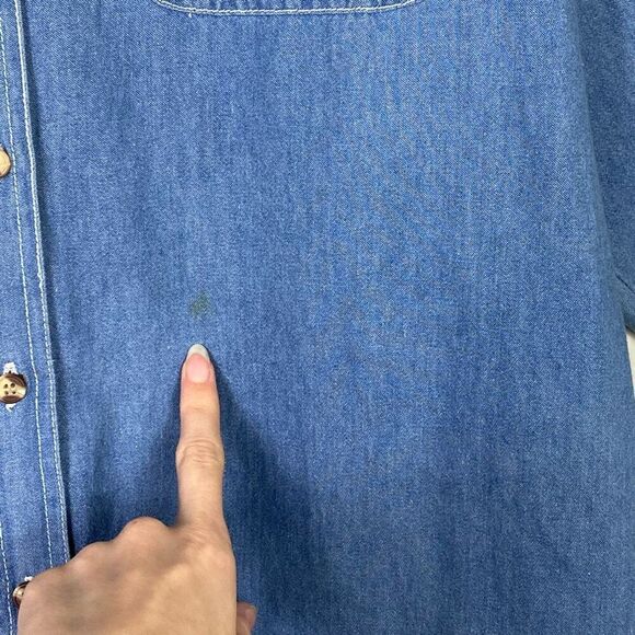 Vintage Solutions Chambray Denim Fall Halloween Scarecrow Pumpkin Button Up Sz M - Picture 3 of 8